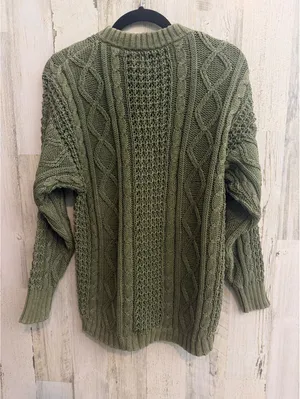 Vintage 90s Littlewood Green Cable Knit Sweater Women’s M Olive Fisherman thumbnail 7