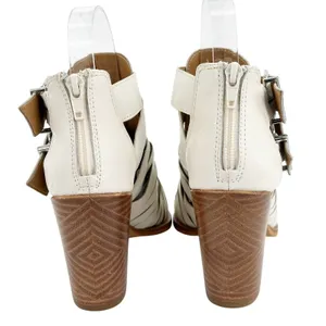 Gianni Bini Cream Leather Caged Ankle Booties cutout Pointed Toe‎ Block Heel 6M thumbnail 8