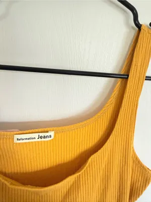 Reformation Mustard Yellow Ribbed Square-Neck Mini Dress thumbnail 4