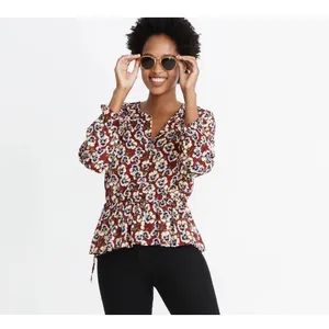 Madewell Floral Violet Pansy Blouse Burgundy Long Sleeve Peplum XS Fall Florals thumbnail 2