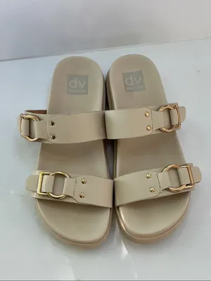 DV by Dolce Vita Neutral Beige Double Buckle Slide Sandals thumbnail 7