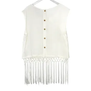 Miss Me White Lace Crochet Tassel Fringe Sleeveless Top Size Large thumbnail 5