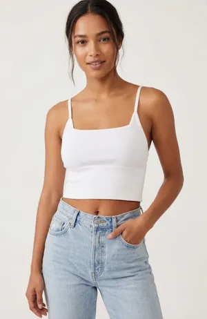 Free People Intimately | White Ribbed Spaghetti Strap Crop Top | XS-S thumbnail 1