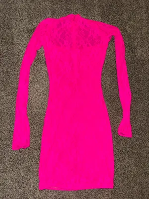 SKIMS Stretch Lace Underwire Long Sleeve Mini Dress in Neon Pink thumbnail 4
