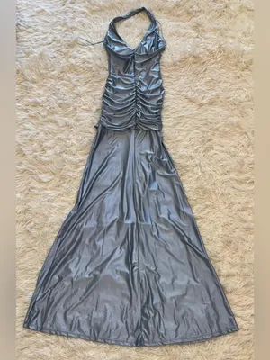 New Delfi Collective Soraya Halter Neck Satin Jersey baby blue Gown Sz XS thumbnail 8