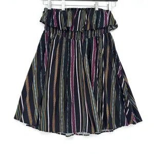Torrid Size 2 Strapless Ruffle Dress Black Multicolor Stripe Boho Smocked Rayon thumbnail 1