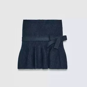 Zara NWT navy blue knit sweater peplum bow tie strapless tube bandeau top thumbnail 4