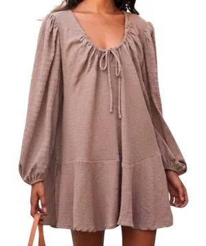 NWT Free People FP Beach Anderson‎ Mini Dress City Fog Taupe Long Sleeve Size XS thumbnail 1