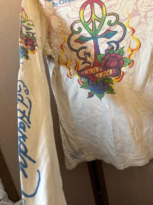 Christian Audigier Cream Long-Sleeve 'True Love' Graphic Tee Large thumbnail 5