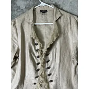Vintage Linen Romantic Ruffle Jacket Bell Sleeve Victorian Boho Artsy Blazer thumbnail 2