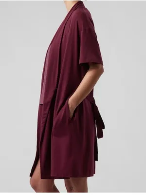 Athleta | Nighttime Bliss Short Sleeve Robe Plum Wrap Loungewear Bathrobe Relax thumbnail 3