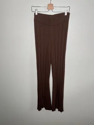 Anthropologie Daily Practice Brown Ribbed Knit Flare 2 piece Set XS/S thumbnail 2