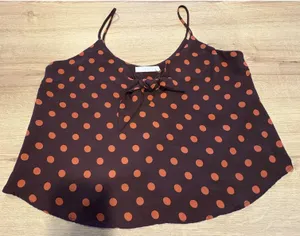 Lush womens Camisole brown/carmel polkadot front bow strappy cropped Small‎ thumbnail 1