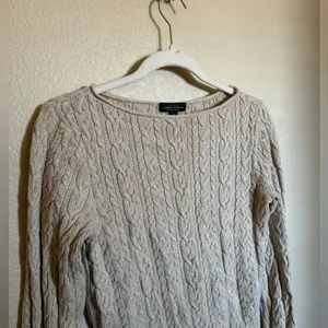 Y2K‎ Lauren Ralph Lauren Cable Knit Delicate Sweater Sz Medium Oat Tan Heathered thumbnail 4