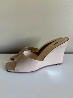 Anthropologie Maeve Beige Patent Wedge Square Toe Sandals Size 7 thumbnail 2