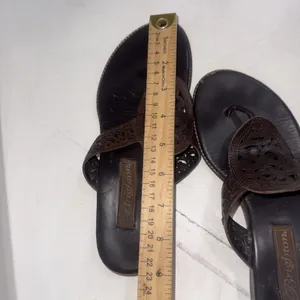 Vintage Y2K Brighton Cedar Leather Heart Flip Flop Sandals Shoes Brazil Sz 6.5 thumbnail 5