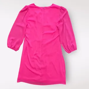 Calvin Klein Pink Pleated Chiffon 3/4 Sleeves V-Neck Short Dress‎ Size 4 thumbnail 3