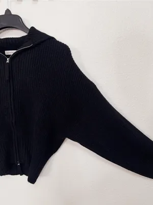 Zenana Black Ribbed Knit Two Way Zip Up Sweater Jacket Oversized Collar Cardigan thumbnail 8