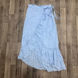 Majorelle Peanut Bluebird High Low Eyelet Ruffle Maxi Wrap Skirt L thumbnail 3