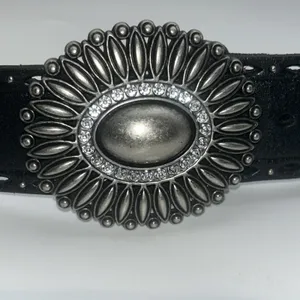 Fossil Genuine Leather Boho Southwestern Belt Bronze Rhinestone Buckle Black‎ L thumbnail 2