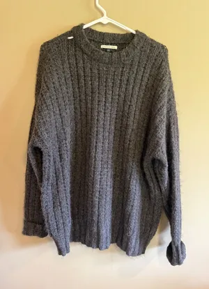 American Eagle Womens Charcoal‎ Grey Ribbed Knit Oversized Crew Neck Sweater M thumbnail 1