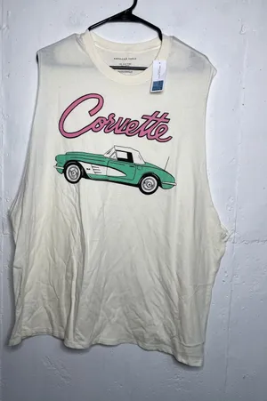 NEW American Eagle Corvette Muscle Tank Cream Graphic Print Size L/XL thumbnail 1