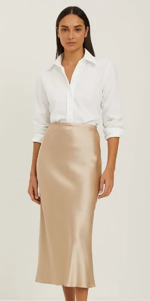 NWT Polo Ralph Lauren Satin Slip Midi in Khaki Pull-on A-line Skirt 8 $298 thumbnail 1