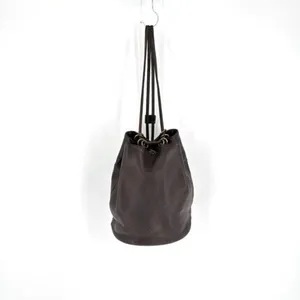 Stone Mountain Dark‎ Chocolate Brown Pebbled Leather Brass Grommet Bucket Bag thumbnail 2