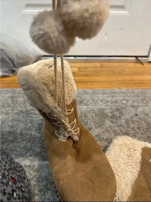 Kooba Brown Suede Faux-Fur Lined Winter Booties with Pom Poms thumbnail 4