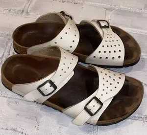 Birkenstock Birkis Freeport White Double Strap Perforated Sandals thumbnail 1
