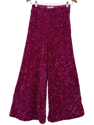 Faeriesty Pants Womens Small Pink Sequin High Waisted Flare Leg Party Trousers thumbnail 1