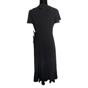 Chelsea28 Womens Dress‎ Size S Black Ruffle Wrap Dress Midi Flutter Sleeve NEW thumbnail 4