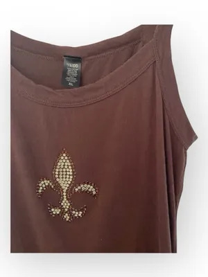 new Troo ❤︎︎ Crystal Embellished Fleur De Lis Thin Strap Tank Top ❤︎︎ Cocoa XL thumbnail 6