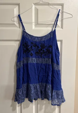 Umgee Boho Lace Blue Top thumbnail 1
