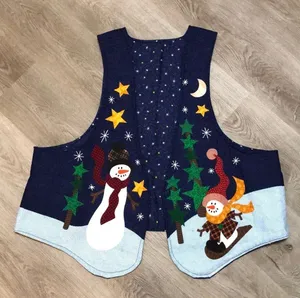 Snowman Star Winter Christmas Vest Blue Teacher Cabin Holiday Kitsch thumbnail 1
