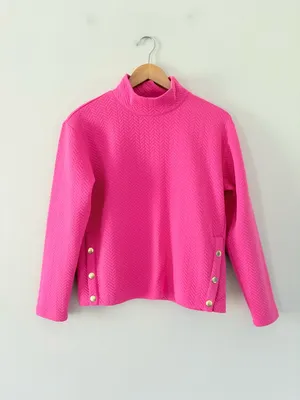J. Crew Factory Herringbone mockneck sweatshirt snap in soft fuchsia pink Size M thumbnail 12