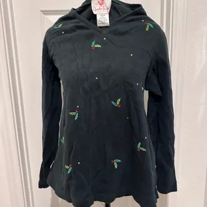 Quacker Factory Black Christmas Shirt Womens with Holly and Beads thumbnail 2