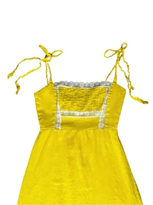 Reformation Women’s Square Neck Yellow Lace Tie Strap Sundress Mini Dress Rare thumbnail 3
