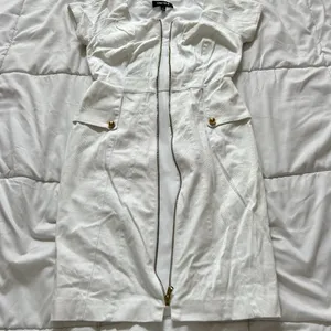 Chetta B Womens 2 White Full Front Zip Sheath Dress Office Casual Business‎ thumbnail 6