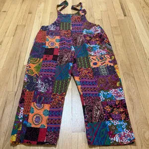 Patchwork Printed Cotton Overalls Jumpsuit Sz M Size M thumbnail 7
