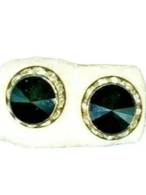 Vintage Black Faceted Stud Earrings With Rhinestone Halo A300 thumbnail 2