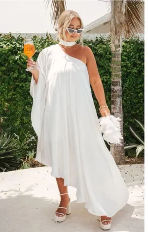 SHOW ME YOUR MUMU Rhea One Shoulder Dress In Ivory Luxe Satin thumbnail 1