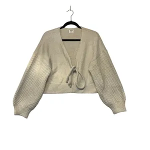 Cotton On Oversized‎ Cream Cropped Tie Front Balloon Sleeve Knit Cardigan XS thumbnail 2