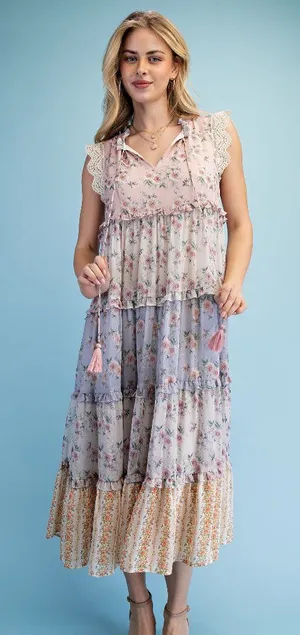 Vintage Floral Ruffled Tiered Midi Dress thumbnail 1