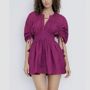 Misa Pink Los Angeles Camila Cinched Mini Dress Magenta Pink Pockets SMALL thumbnail 3
