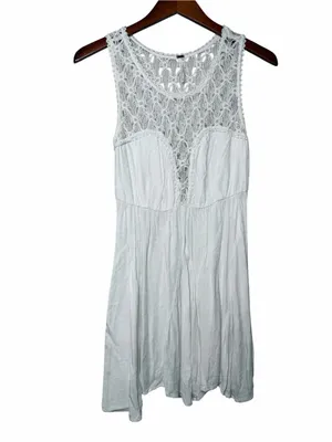 Free People White Crochet Lace Fit & Flare Boho Dress M Cottagecore Fairy thumbnail 7