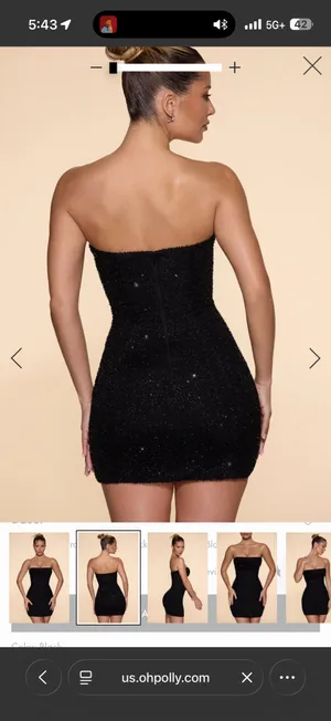 Oh Polly Embellished Strapless Cowl Neck Mini Dress in Black thumbnail 3
