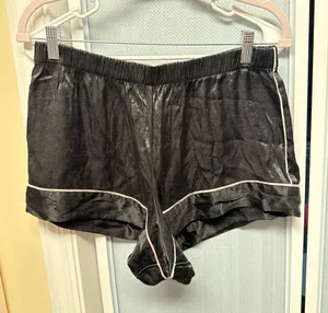 Victoria's Secret Black Satin Script Logo Pajama Shorts Medium thumbnail 1