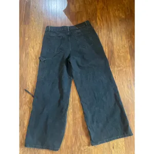 CIDER Baggy Wide Leg Jeans w Tie Details High Rise Black Size Large L Cargo Y2K thumbnail 4