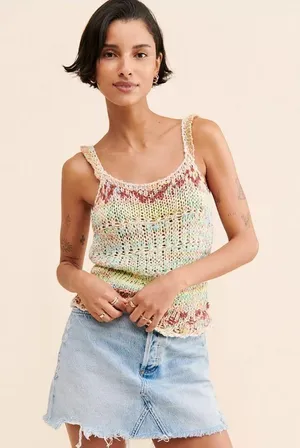 Free People NWOT Palmetto Cotton Blend Tank Top Large Candied Dream Combo thumbnail 6